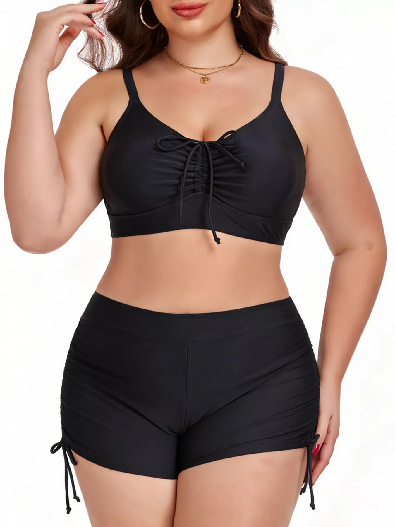 Plus Size Ruched Drawstring Swim Set Secondary image