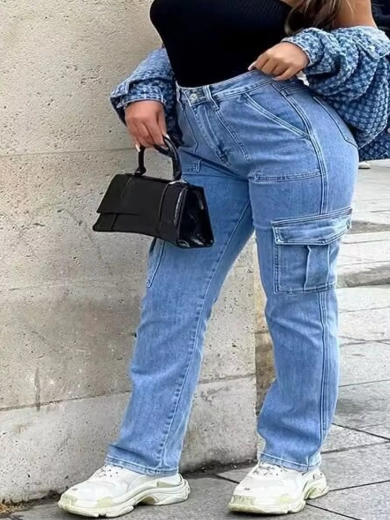 Full Size Light Wash Cargo Jeans with Multiple Pockets Plus Size Secondary image
