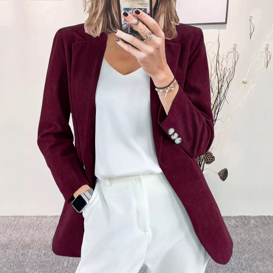 Corduroy Lapel Collar Casual Blazer - photo 18