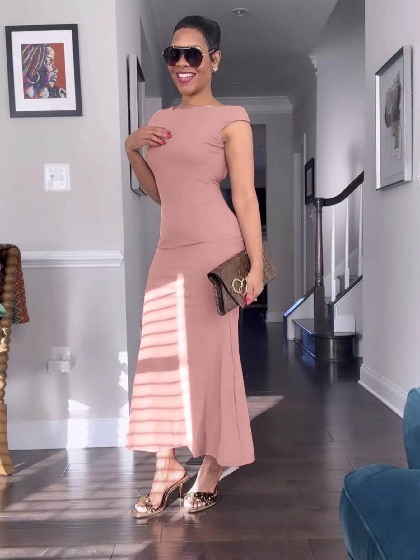 Backless Cap Sleeve Maxi Dress Secondary image