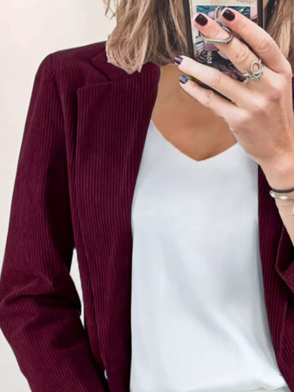 Corduroy Lapel Collar Casual Blazer - photo 17
