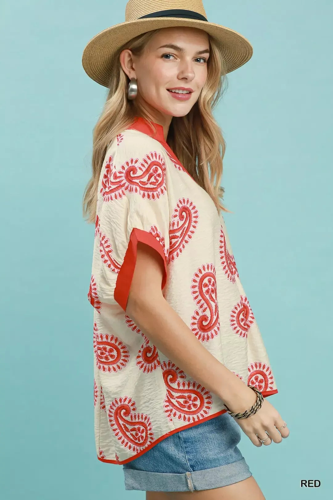 Umgee Paisley Print Contrast Trim Top Secondary image