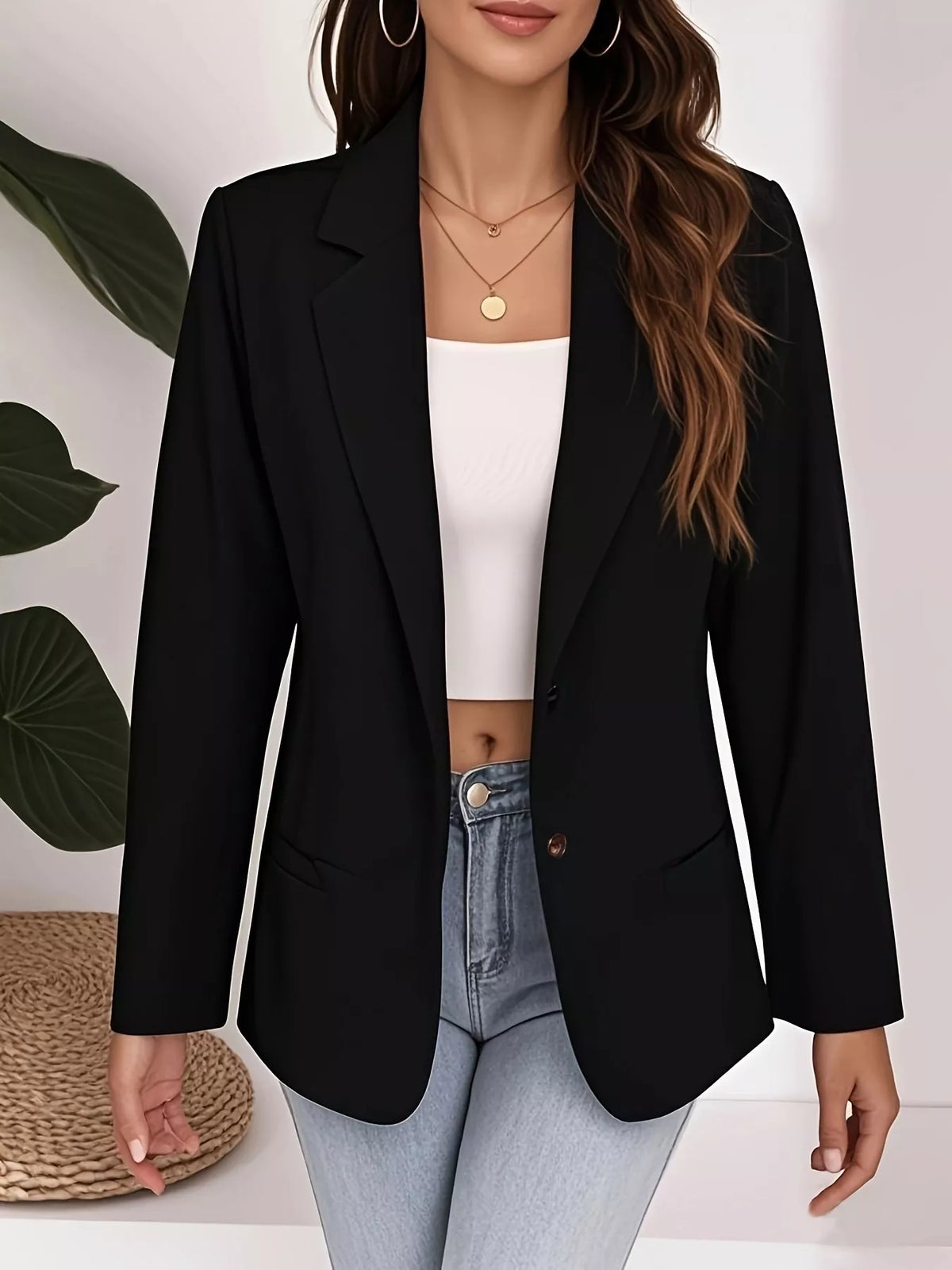 Plus Size Lapel Collar Single-Button Blazer - photo 4