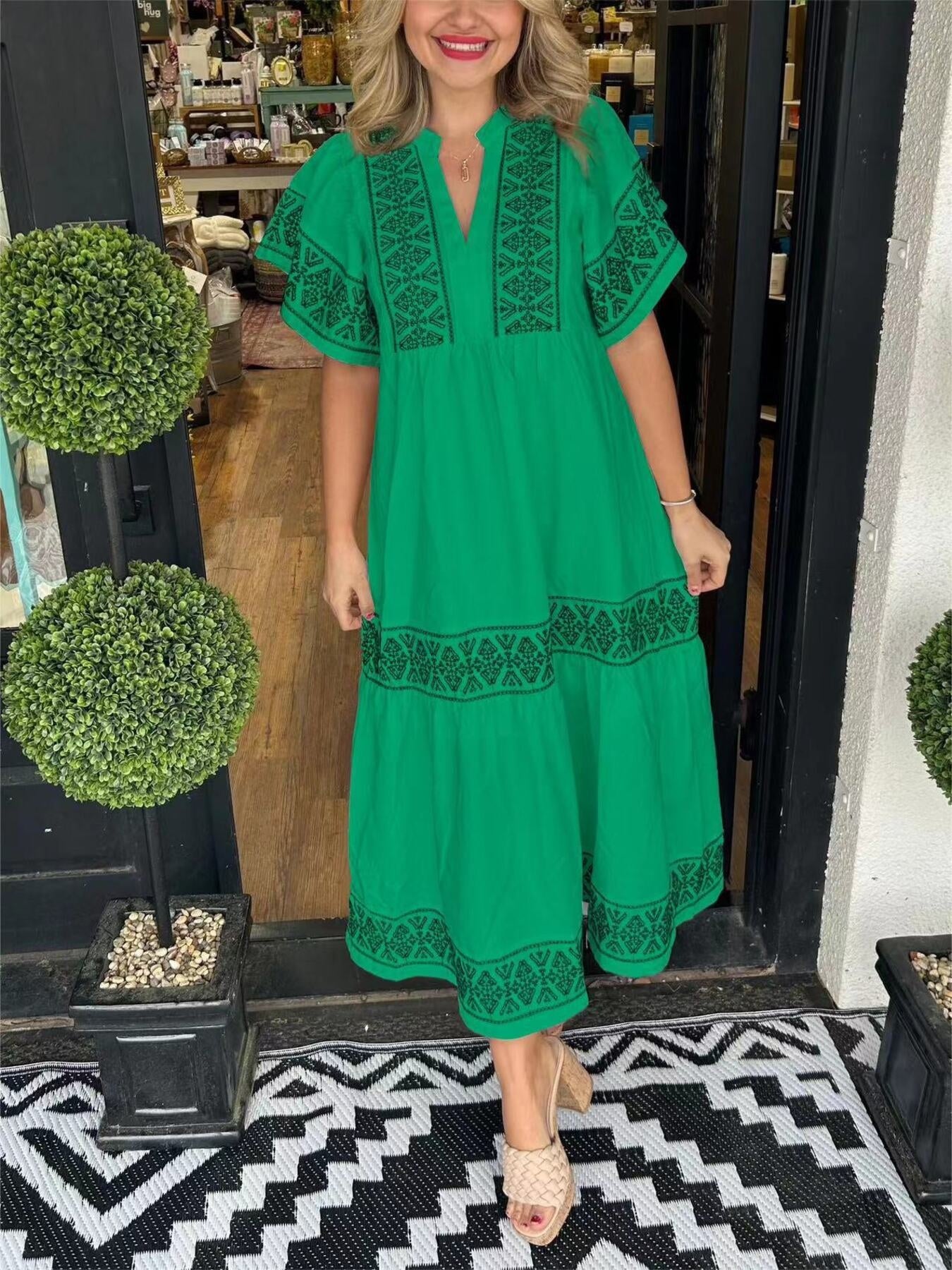 Full Size Geometric Print Midi Dress Plus Size Secondary image