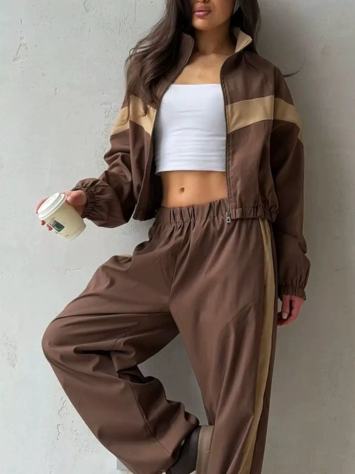 Color Block Zip Up Outerwear and Pants Set - photo 22