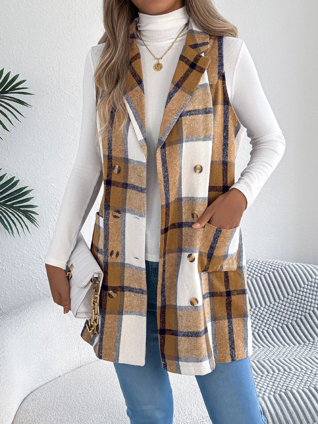 Plaid Double-Breasted Vest Coat Secondary image