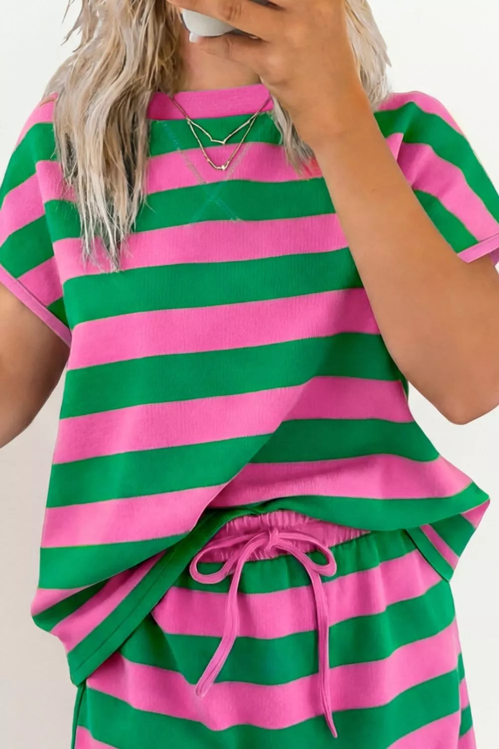 Striped Casual Tee and Skirt Two-Piece Set Secondary image