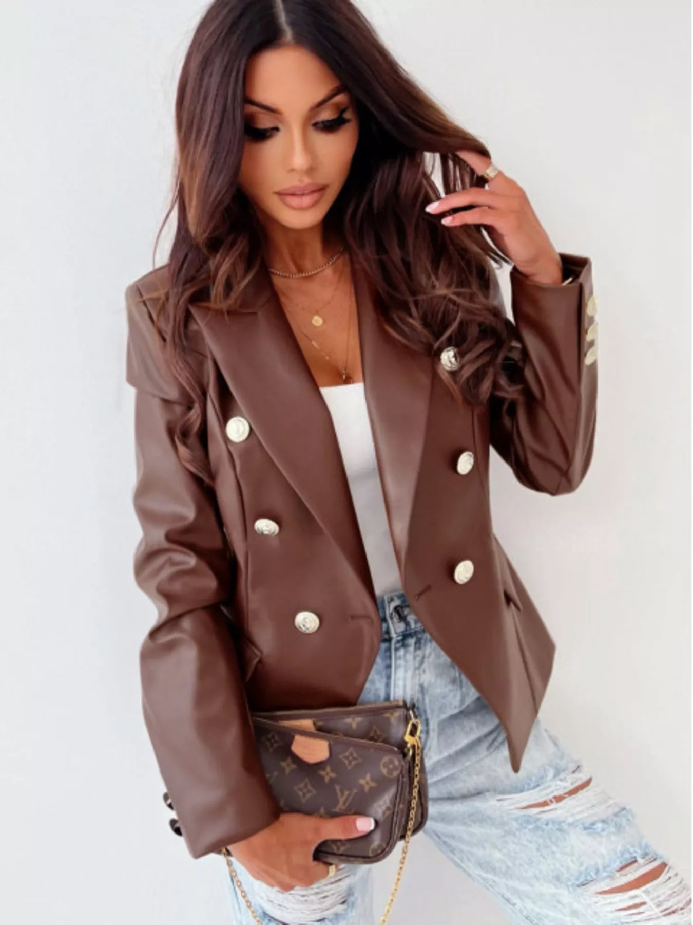 Lapel Collar Leather Blazer Secondary image