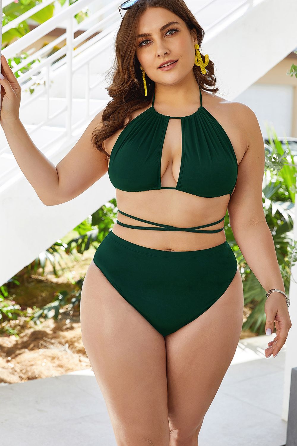 Plus Size Cutout Tied Backless Bikini Set Secondary image