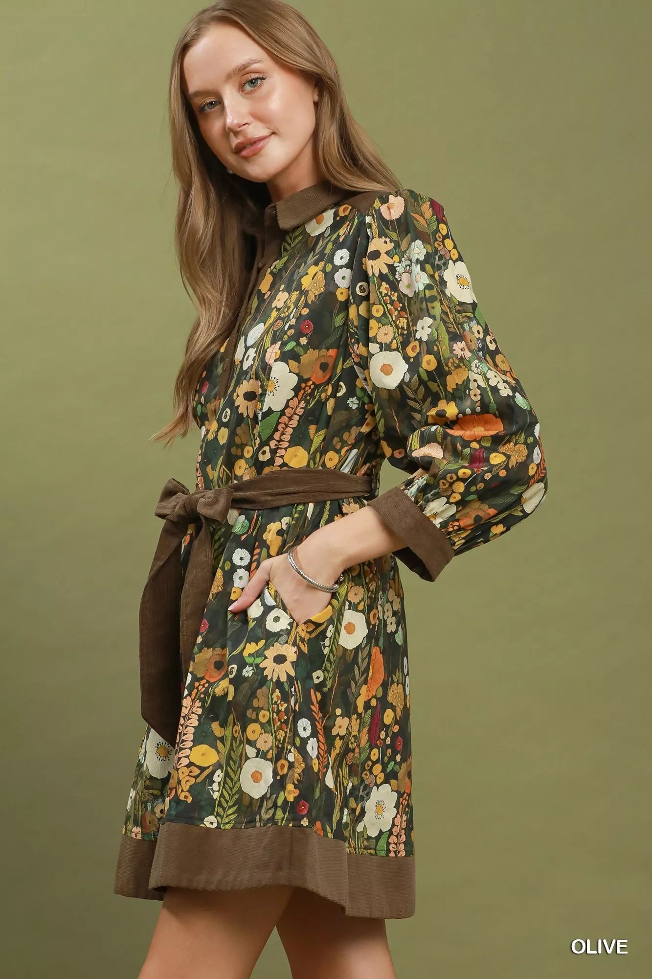 Umgee Floral Print Belted Puff Sleeve Mini Dress Secondary image