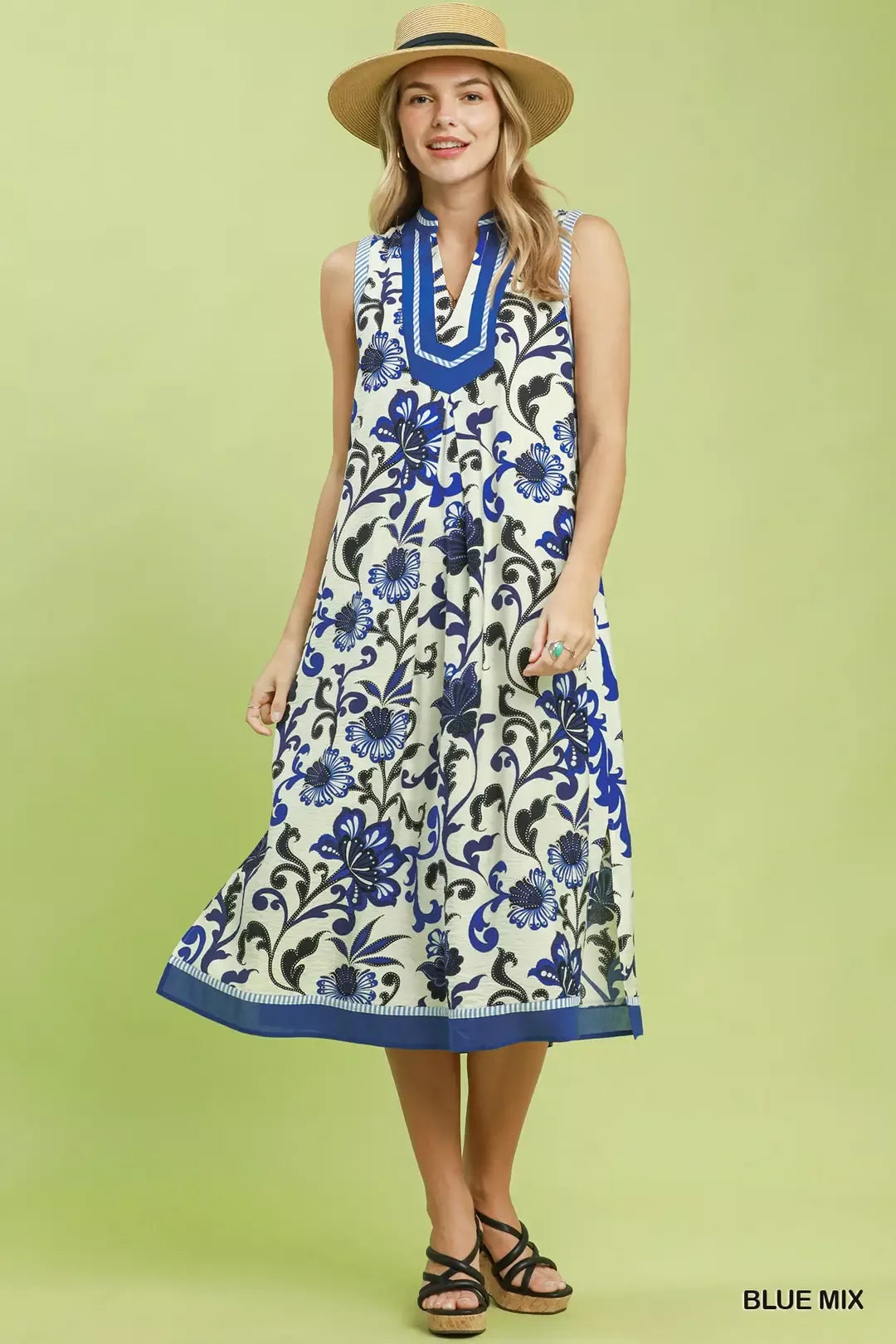 Umgee Floral Scroll Sleeveless Midi Dress Secondary image