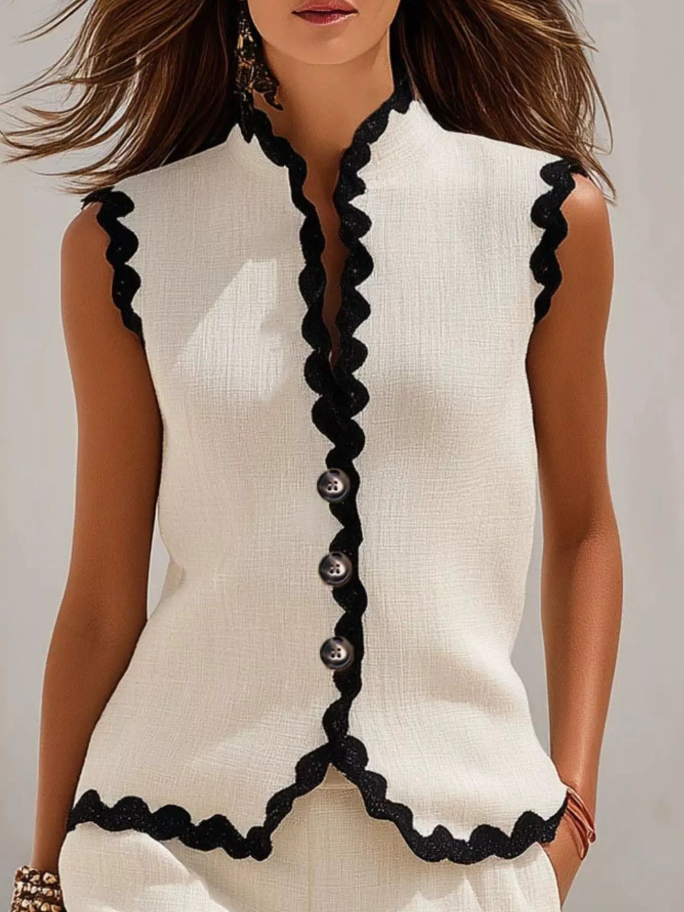 Full Size Scalloped Trim Sleeveless Vest and Shorts Two-Piece Set Plus Size Secondary image