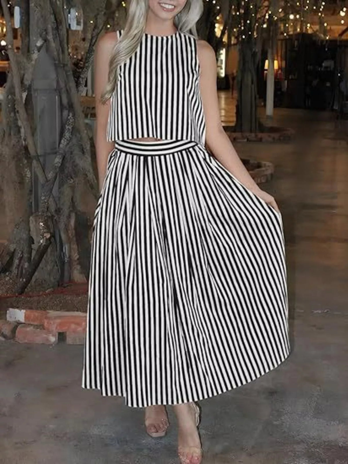 Striped Sleeveless Top and Midi Skirt Two-Piece Set - photo 5