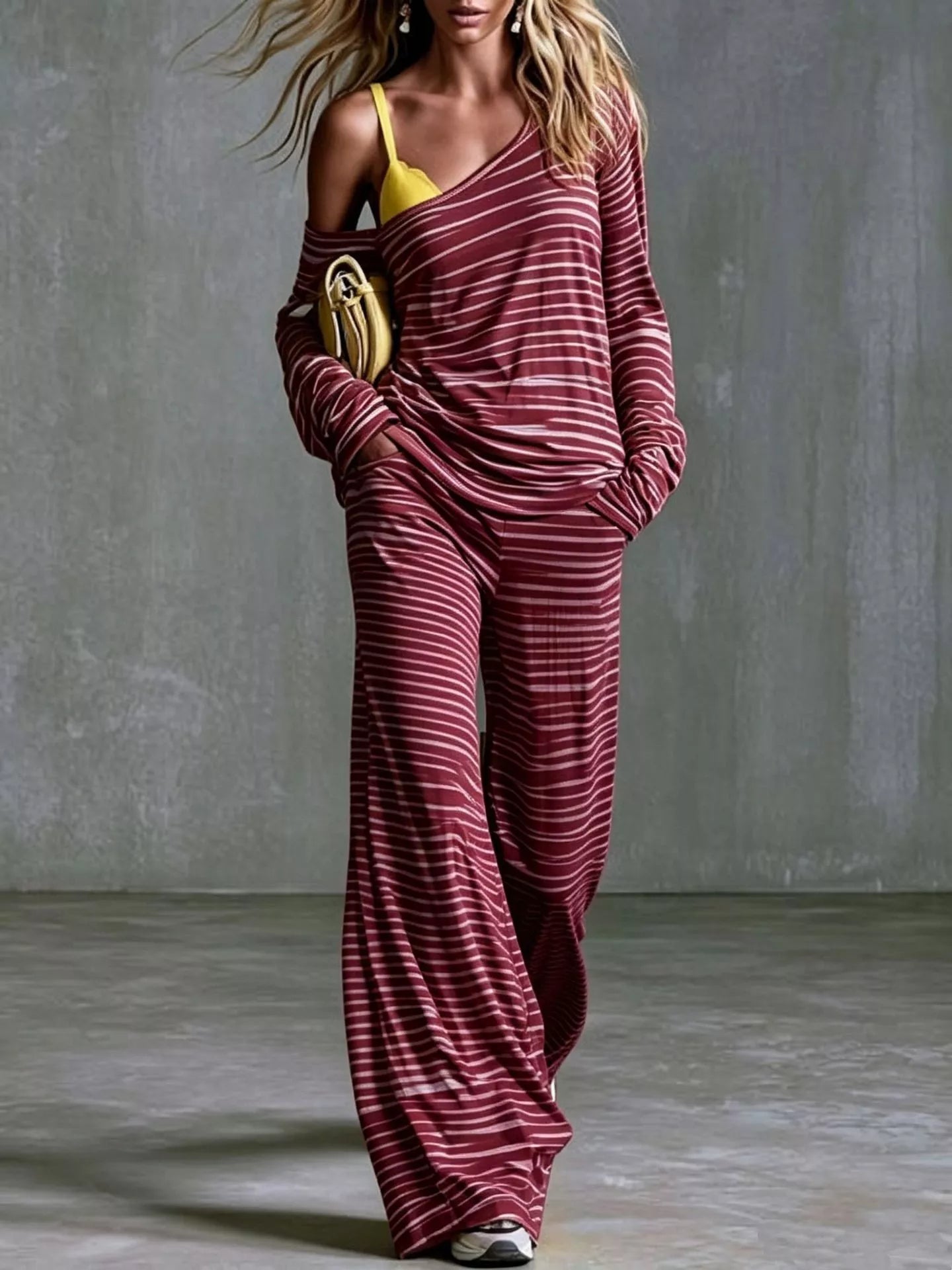 Full Size Striped One Shoulder Top and Pants Set Plus Size Secondary image