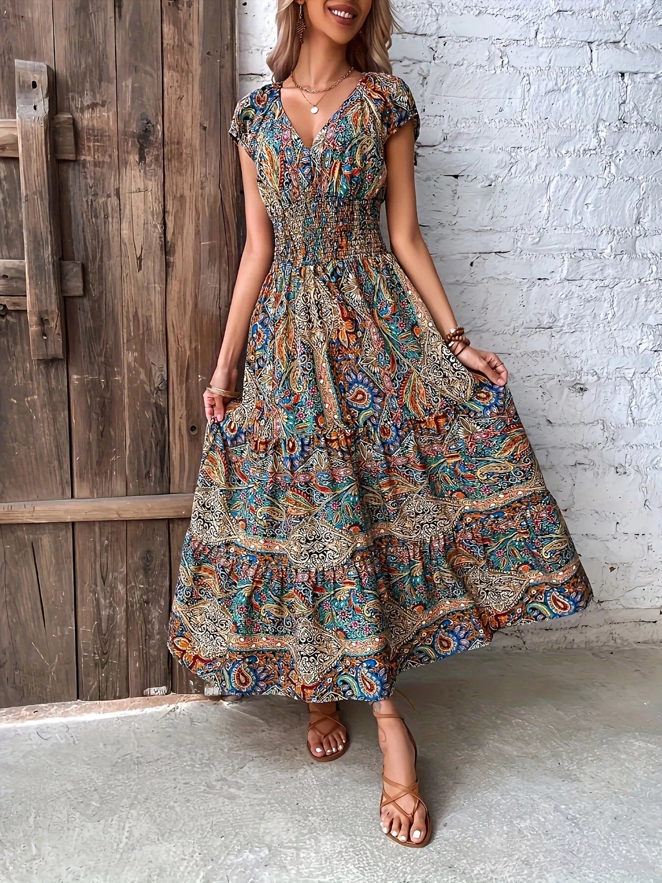 Paisley Print Cap Sleeve Maxi Dress Secondary image
