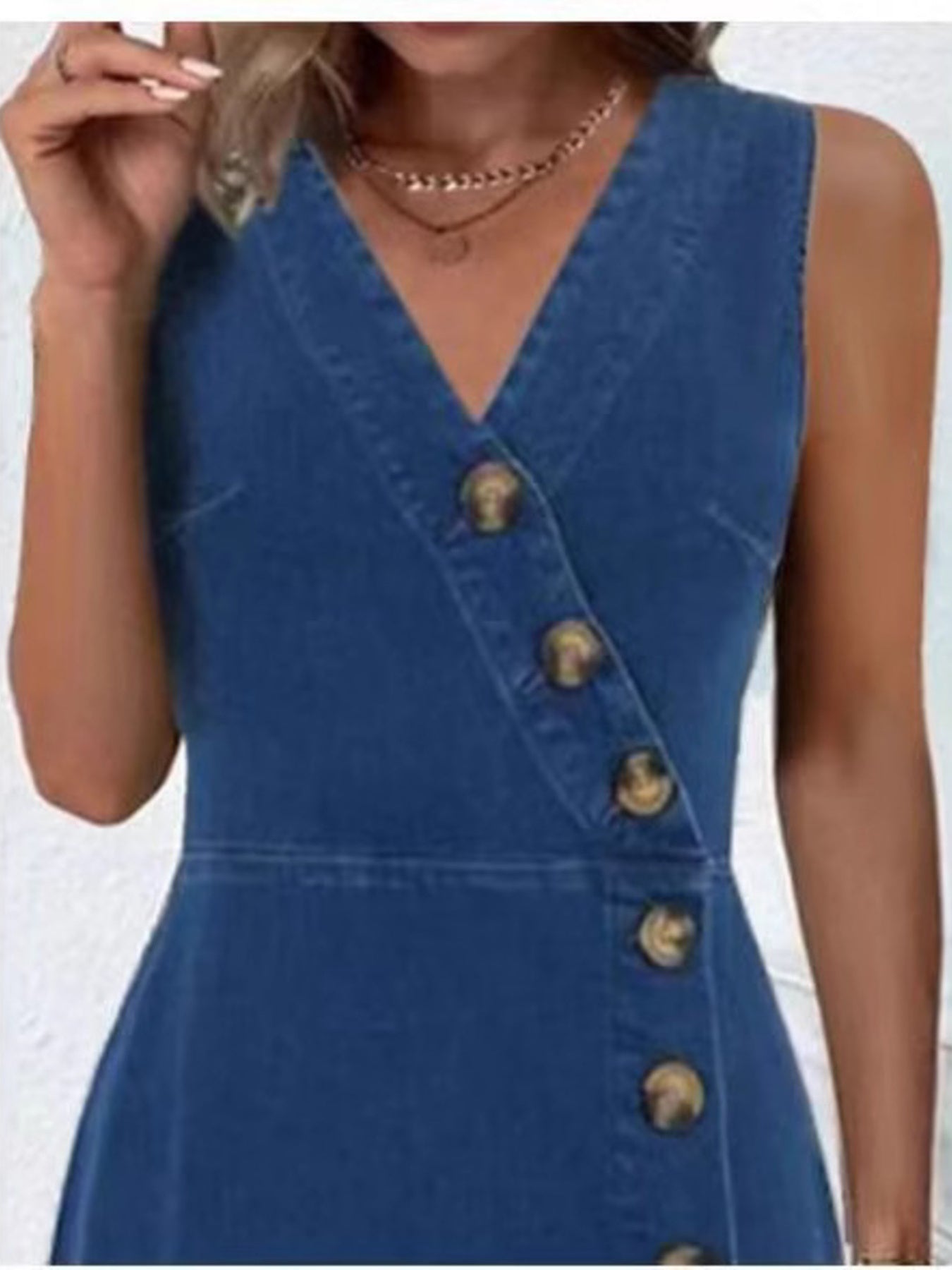 Button-Front Sleeveless Denim Dress Secondary image