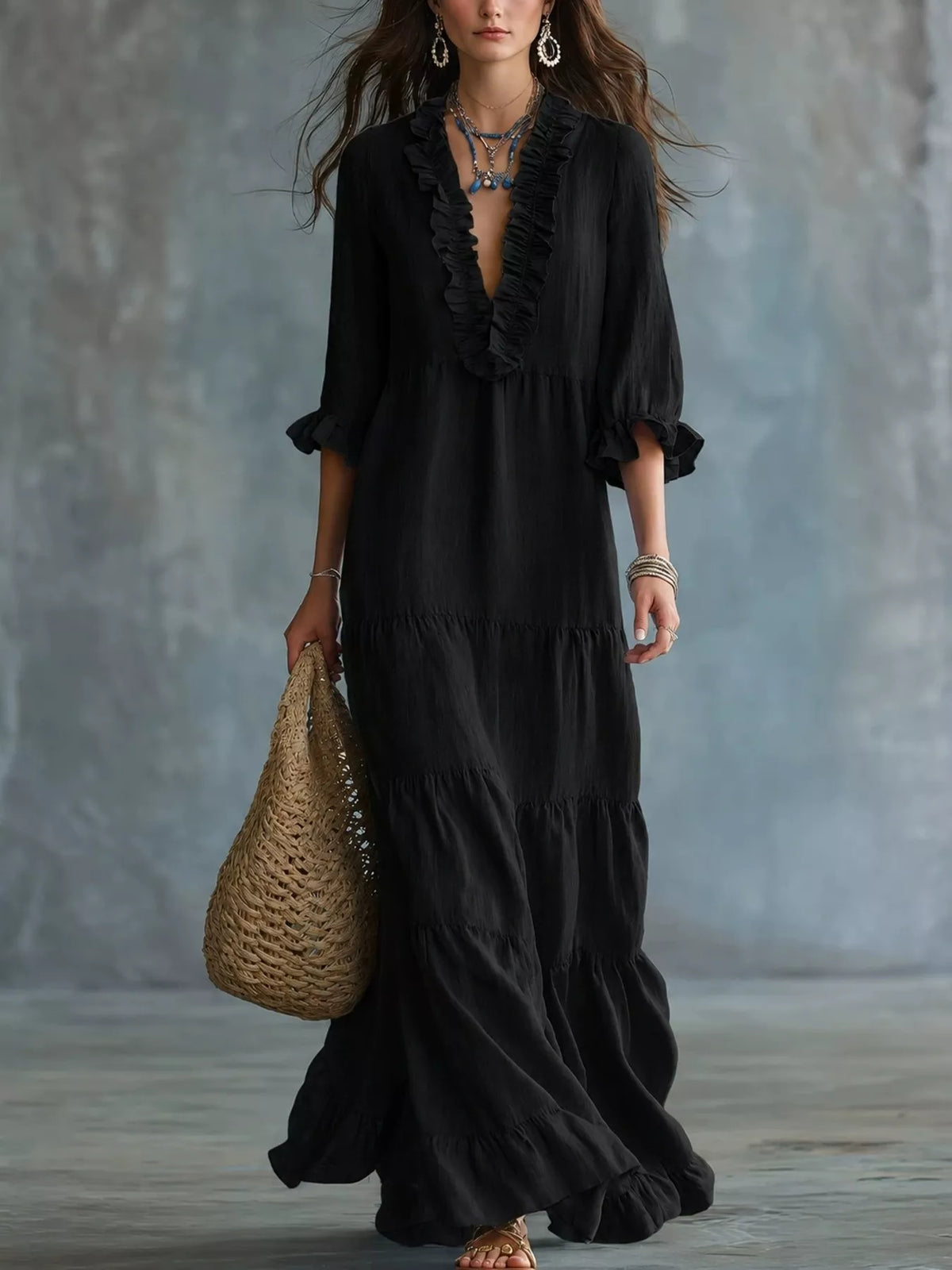 Ruffled V-Neck Tiered Maxi Dress - photo 7