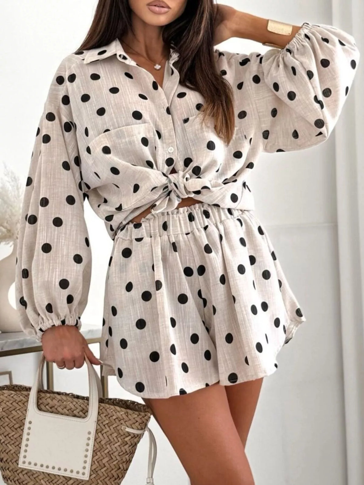 Long Sleeve Shirt and High-Waisted Shorts Set - photo 15