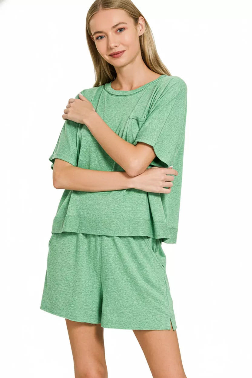 Zenana Exposed Seam Boxy Top & Shorts Set Secondary image