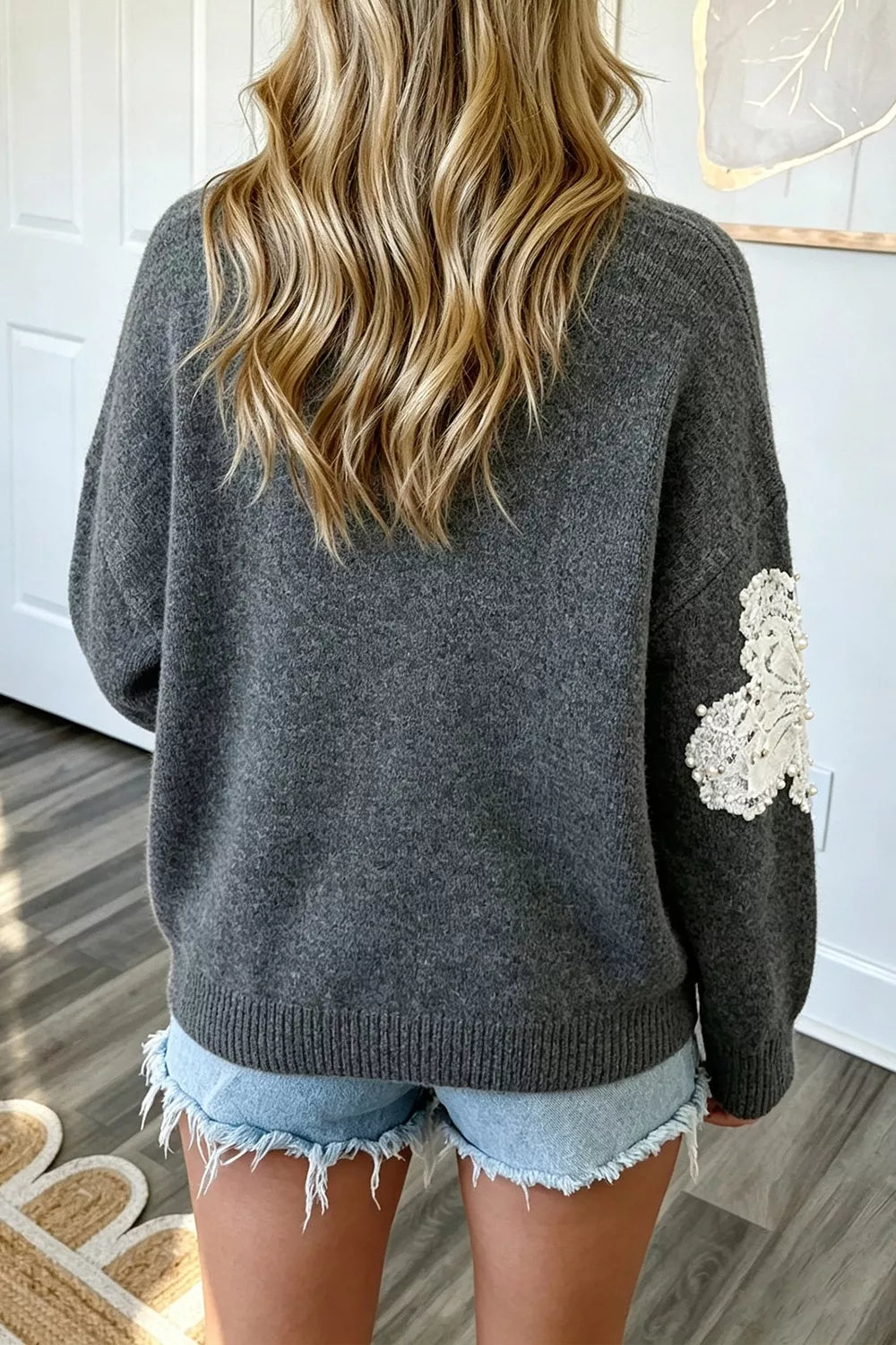 Pearl Embellished Floral Dropped Shoulder Sweater Secondary image