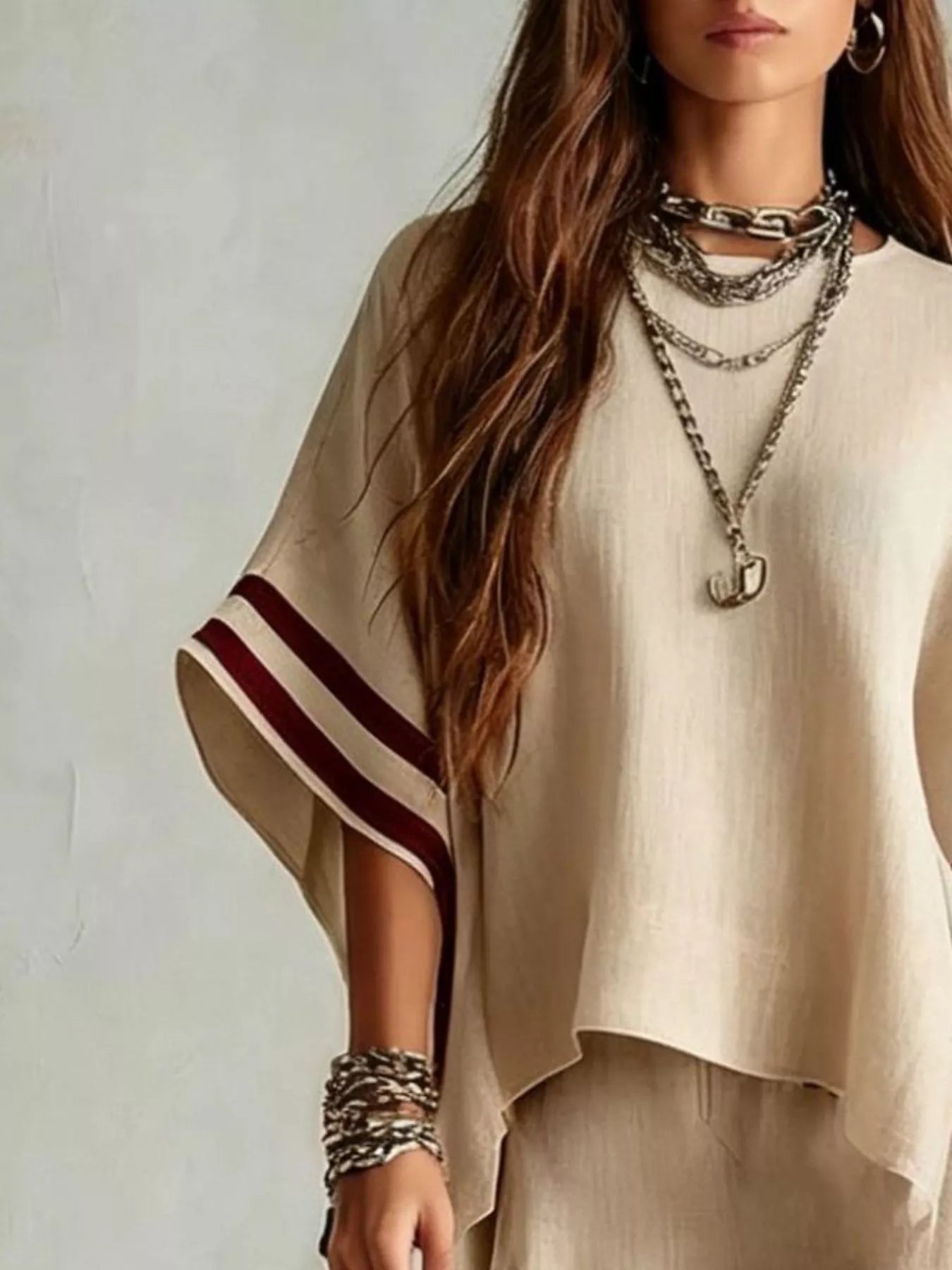 Full Size Striped 3/4 Sleeve Top and Pants Set Plus Size Secondary image