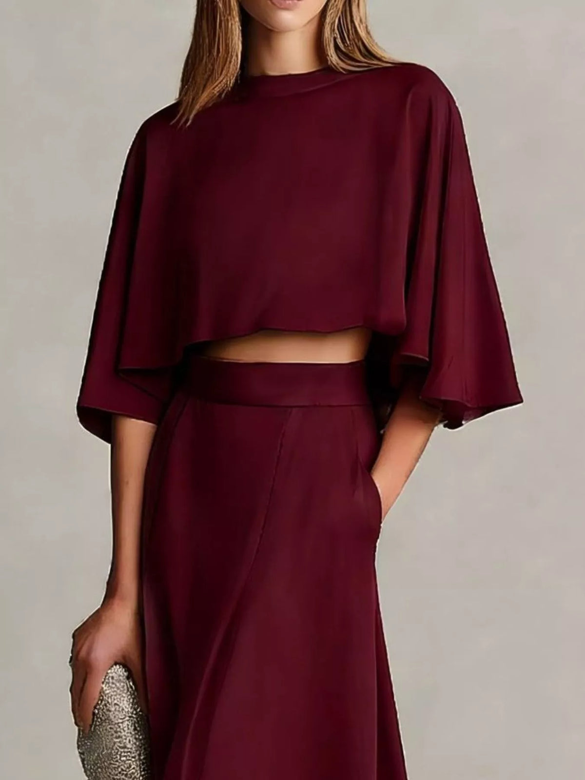 Full Size Satin Crop Top and Maxi Skirt Two-Piece Set Plus Size - photo 5