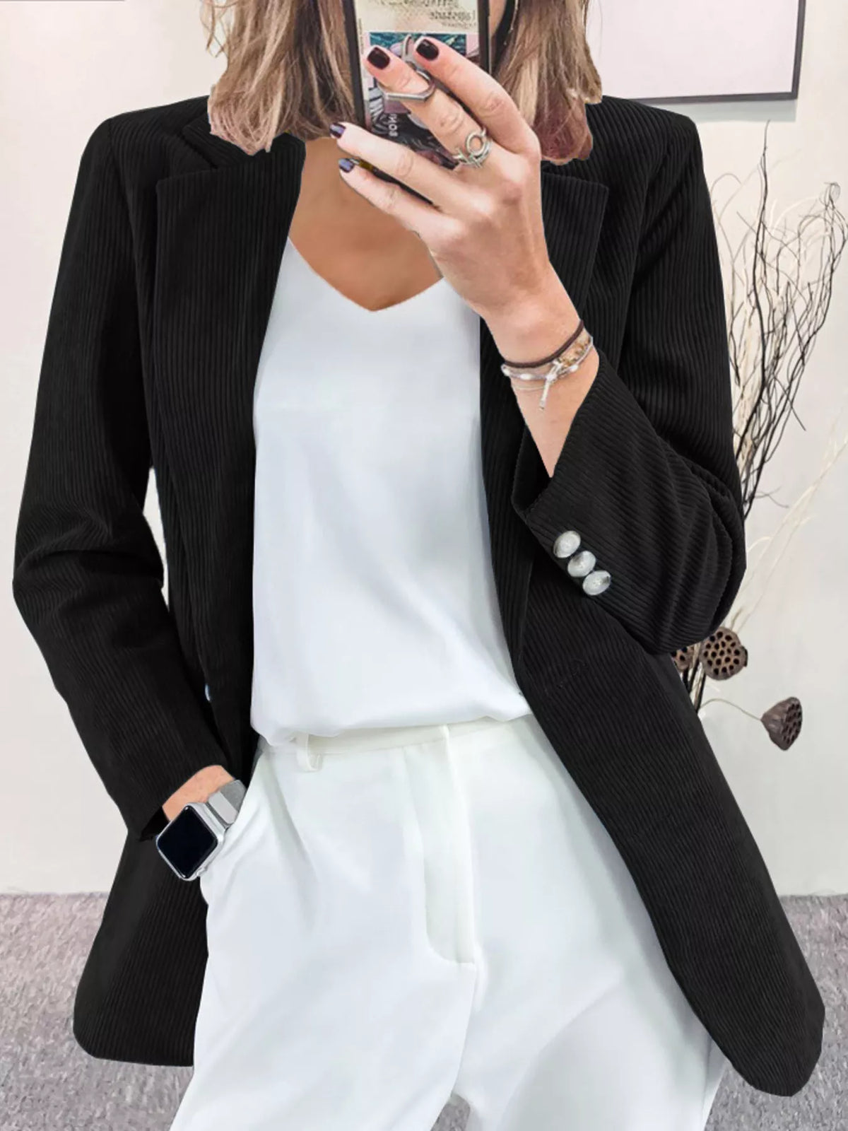 Corduroy Lapel Collar Casual Blazer - photo 4