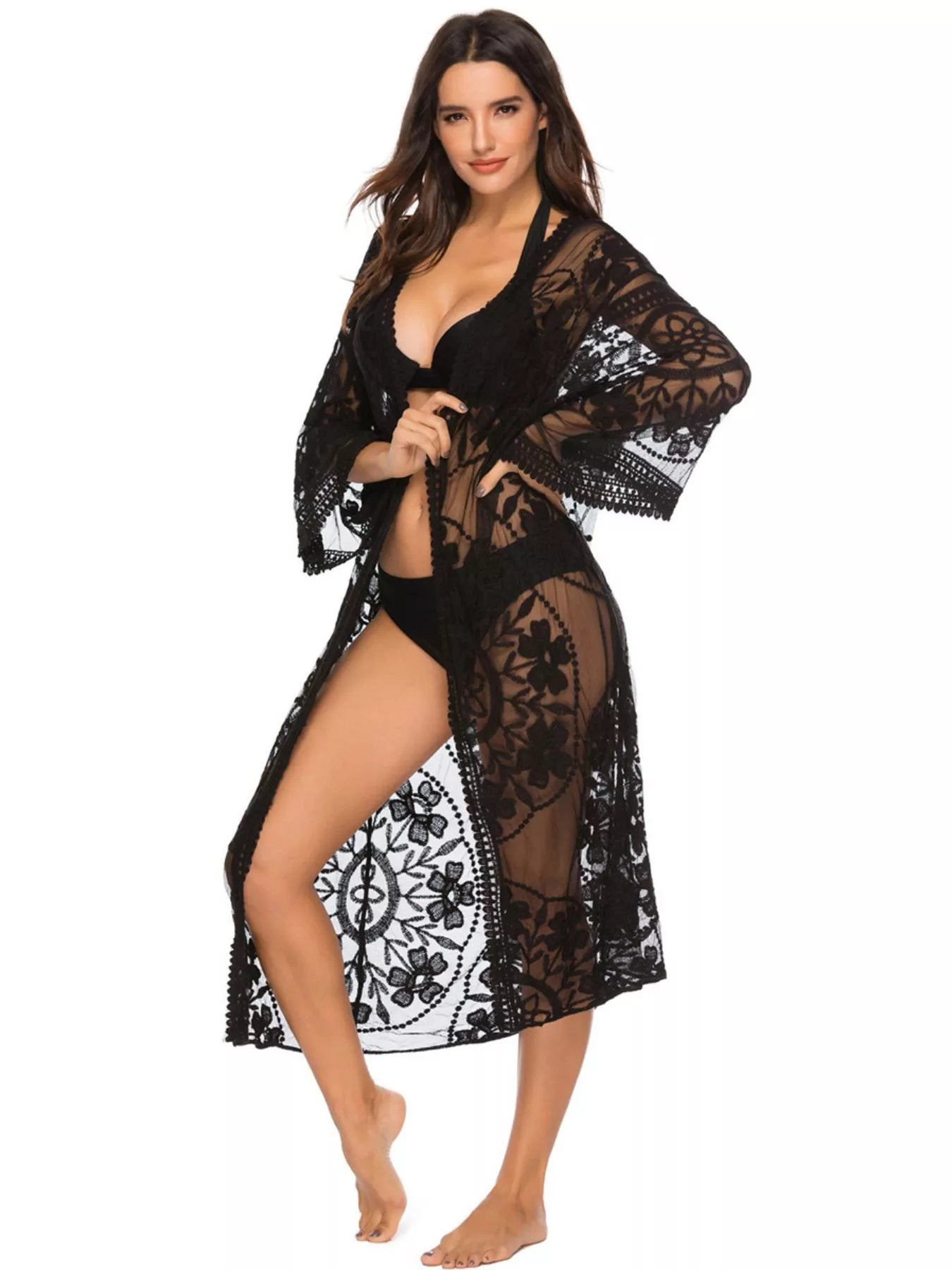 Floral Lace Sheer Kimono Cover-Up Secondary image