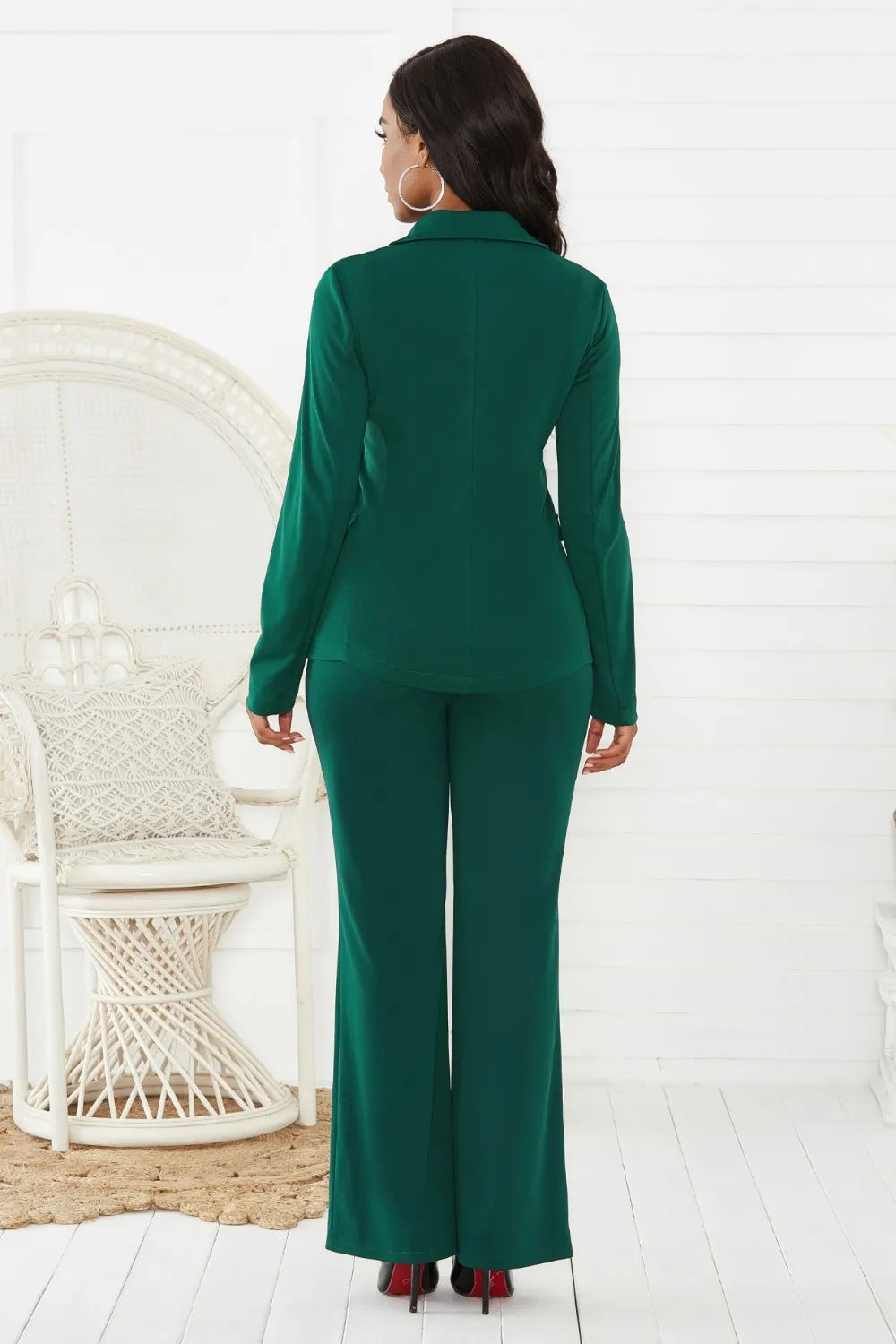 Lapel Collar Long Sleeve Blazer and Pants Set Secondary image