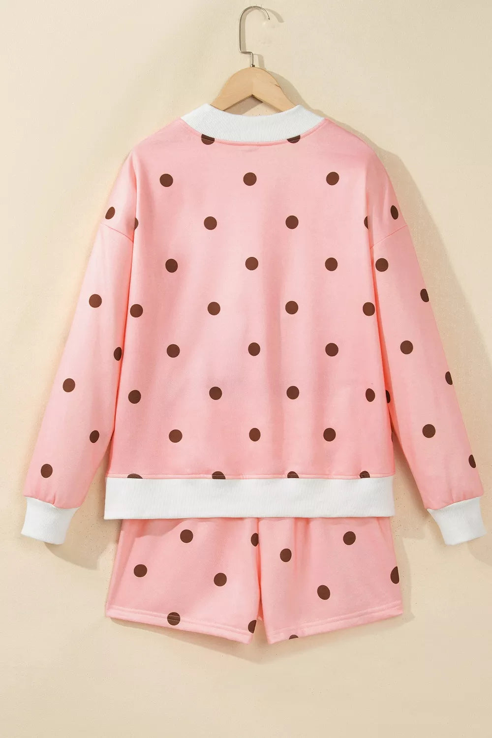 Polka Dot Long Sleeve Sweatshirt and Shorts Lounge Set - photo 4
