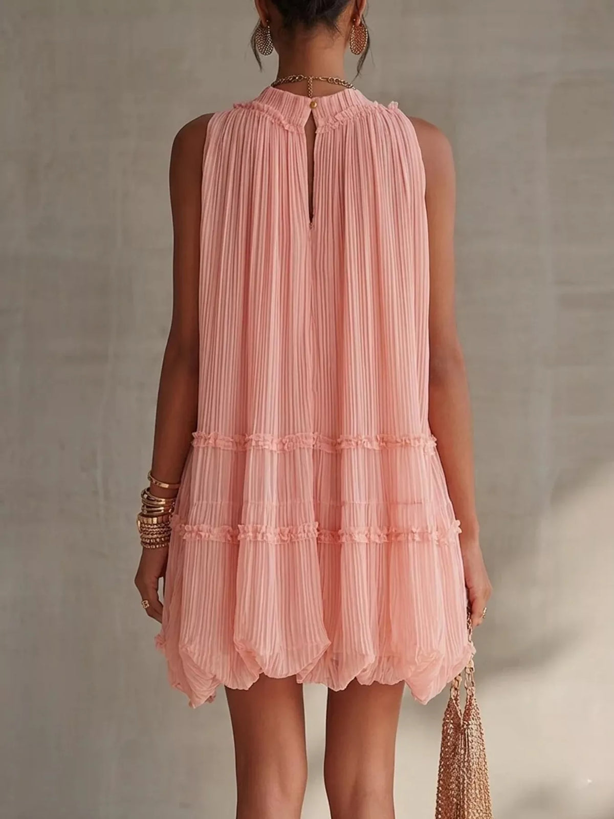 Pleated Mock Neck Sleeveless Mini Dress - photo 2