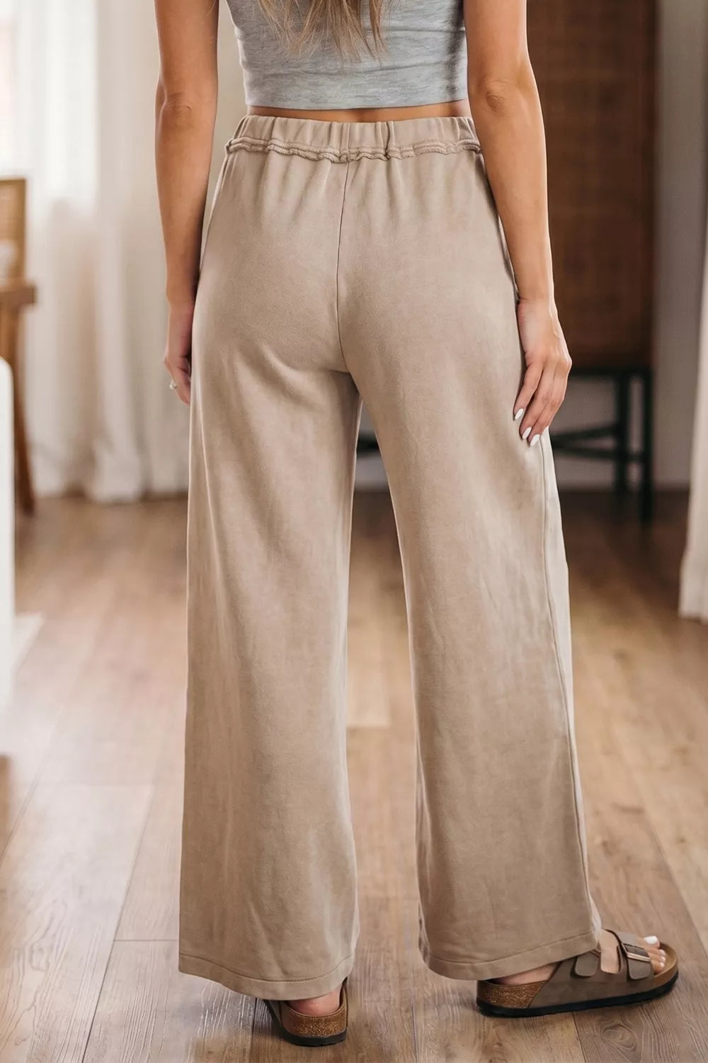 Mineral Wash Drawstring Retro High Waist Wide Leg Western Pants Secondary image