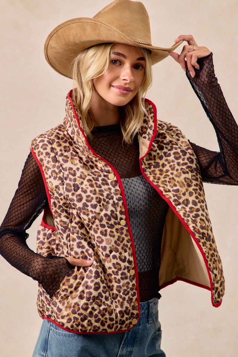 BiBi Leopard Print Piping Detail Quilted Vest Secondary image