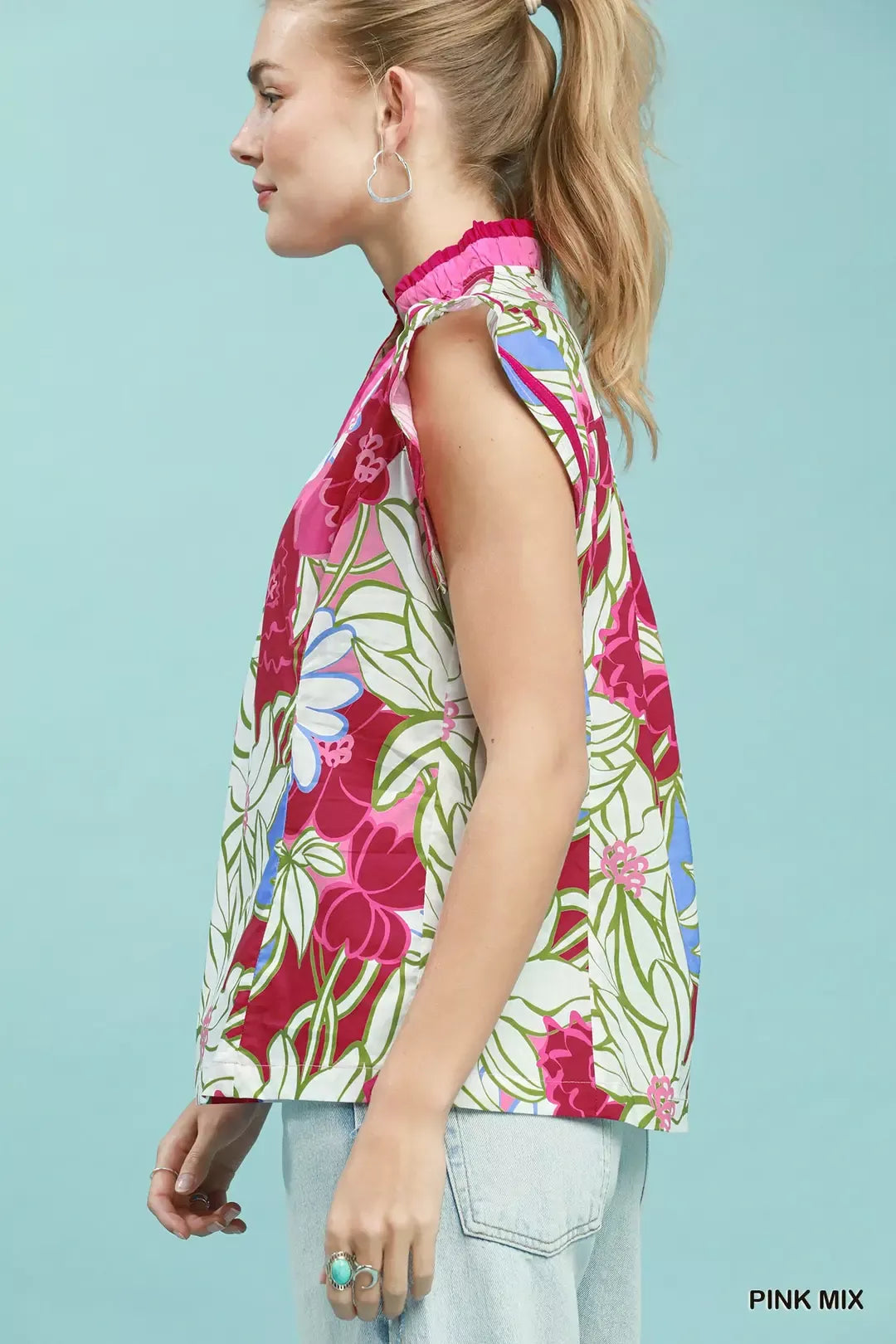Umgee Bold Floral Flutter Sleeve Top Secondary image
