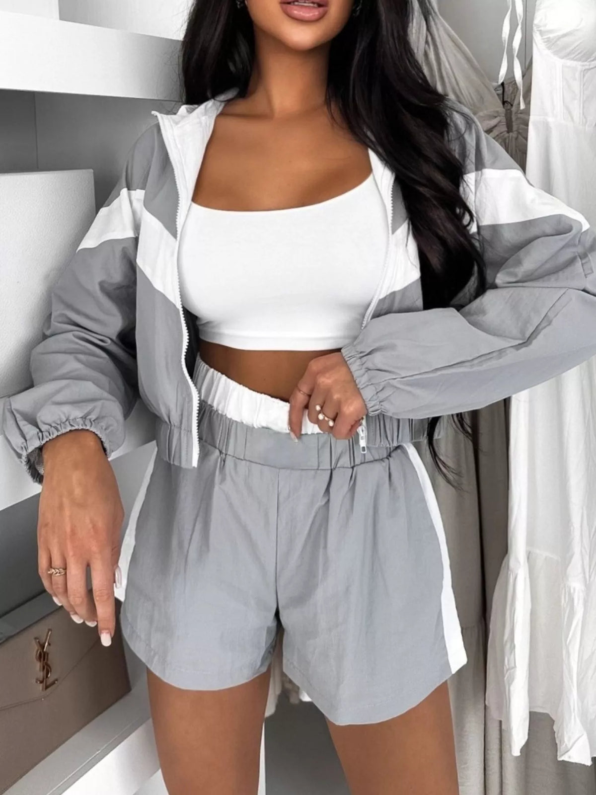 Color Block Zip-Up Jacket and Shorts Two-Piece Set - photo 6