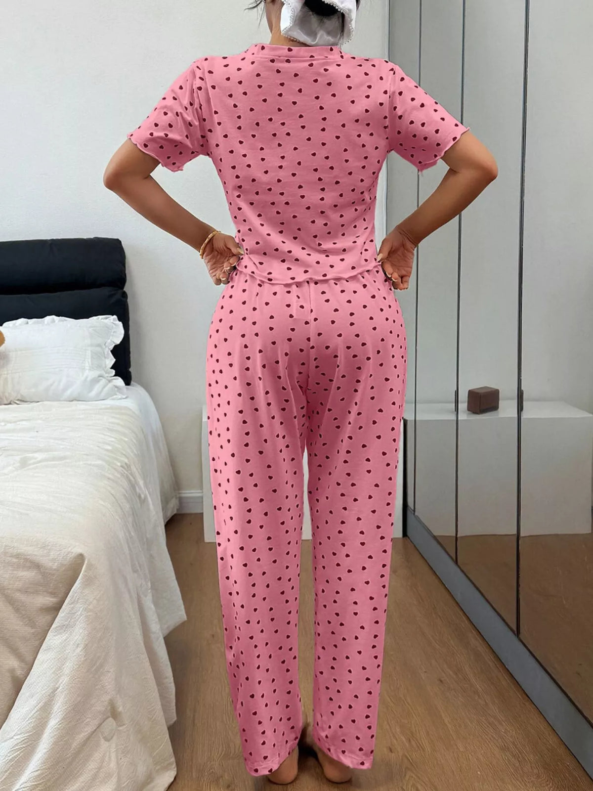 Polka Dot Short Sleeve Top and Shorts Set – White / Pink - photo 8