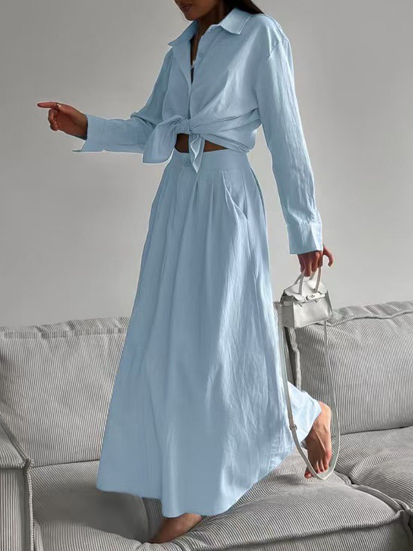 Tie-Front Shirt and Maxi Skirt Set Secondary image