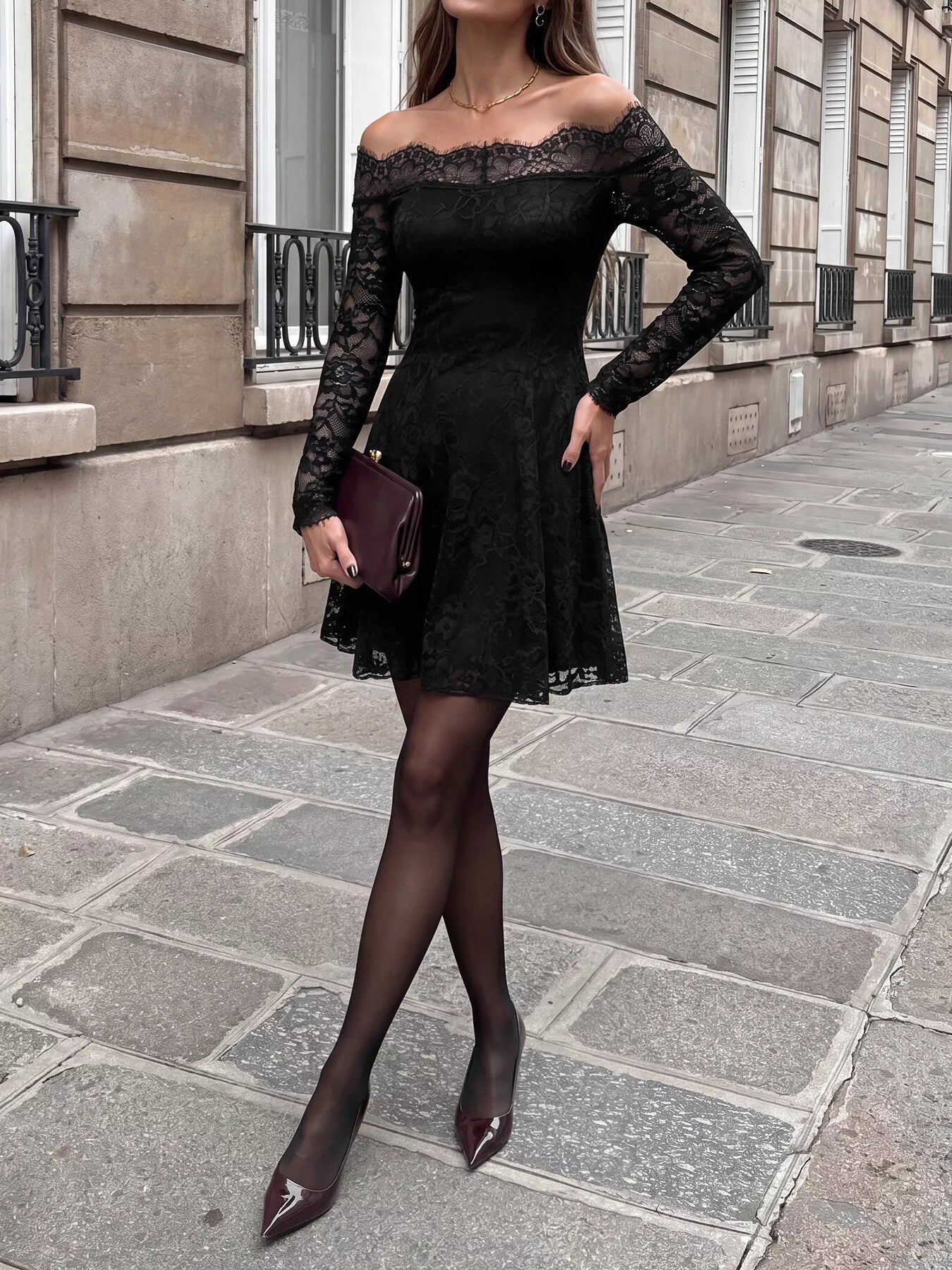 Lace Off Shoulder Mini Dress Secondary image