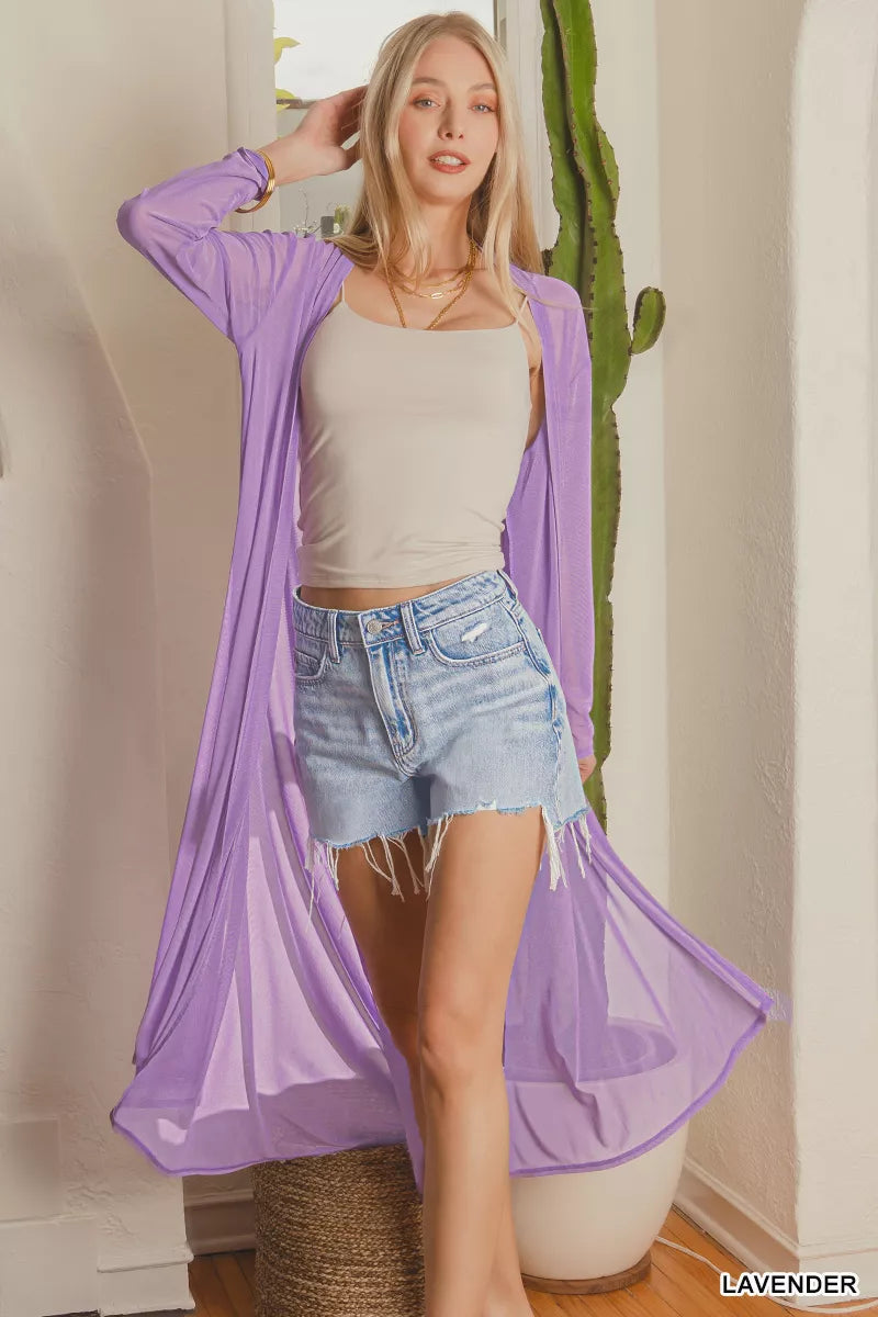 Zenana Mesh Open Front Cardigan Secondary image