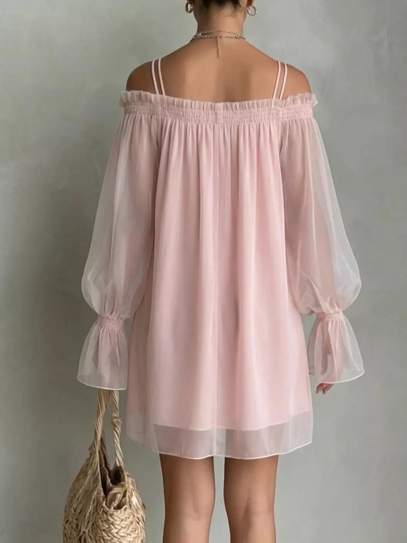 Off-Shoulder Sheer Sleeve Mini Dress Secondary image