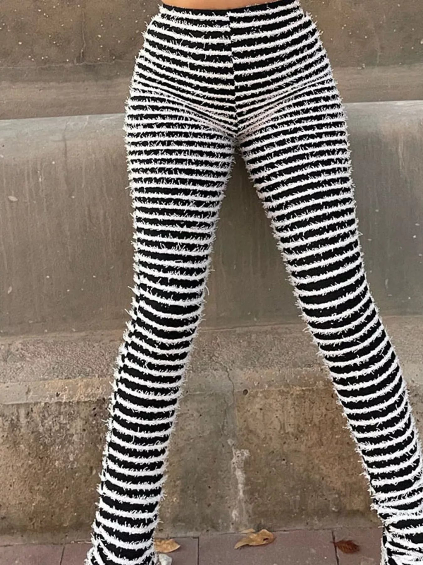 Striped Fuzzy Textured Knit Pants Secondary image