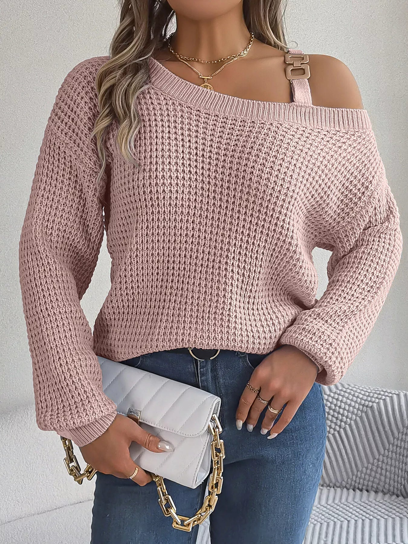 Asymmetrical Neck Long Sleeve Sweater Secondary image