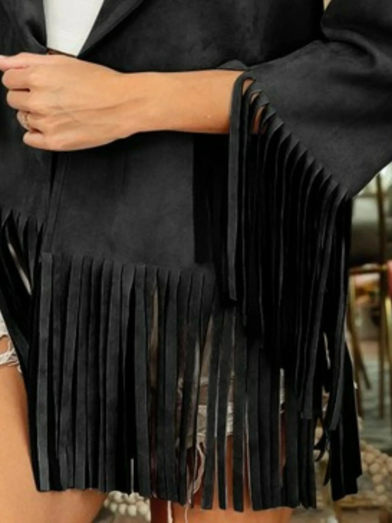 BiBi Suede Single Blazer with Fringed Hem Secondary image