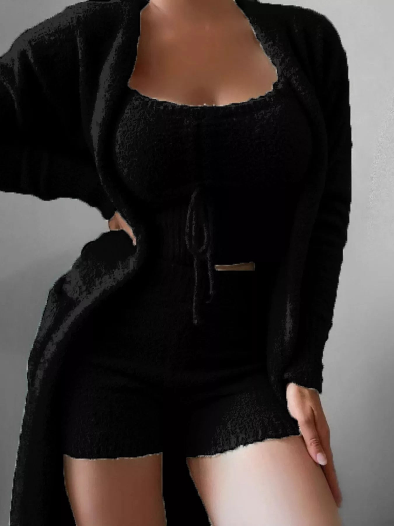 Full Size Cozy Plush Top and Shorts with Cardigan 3-Piece Set Plus Size Secondary image