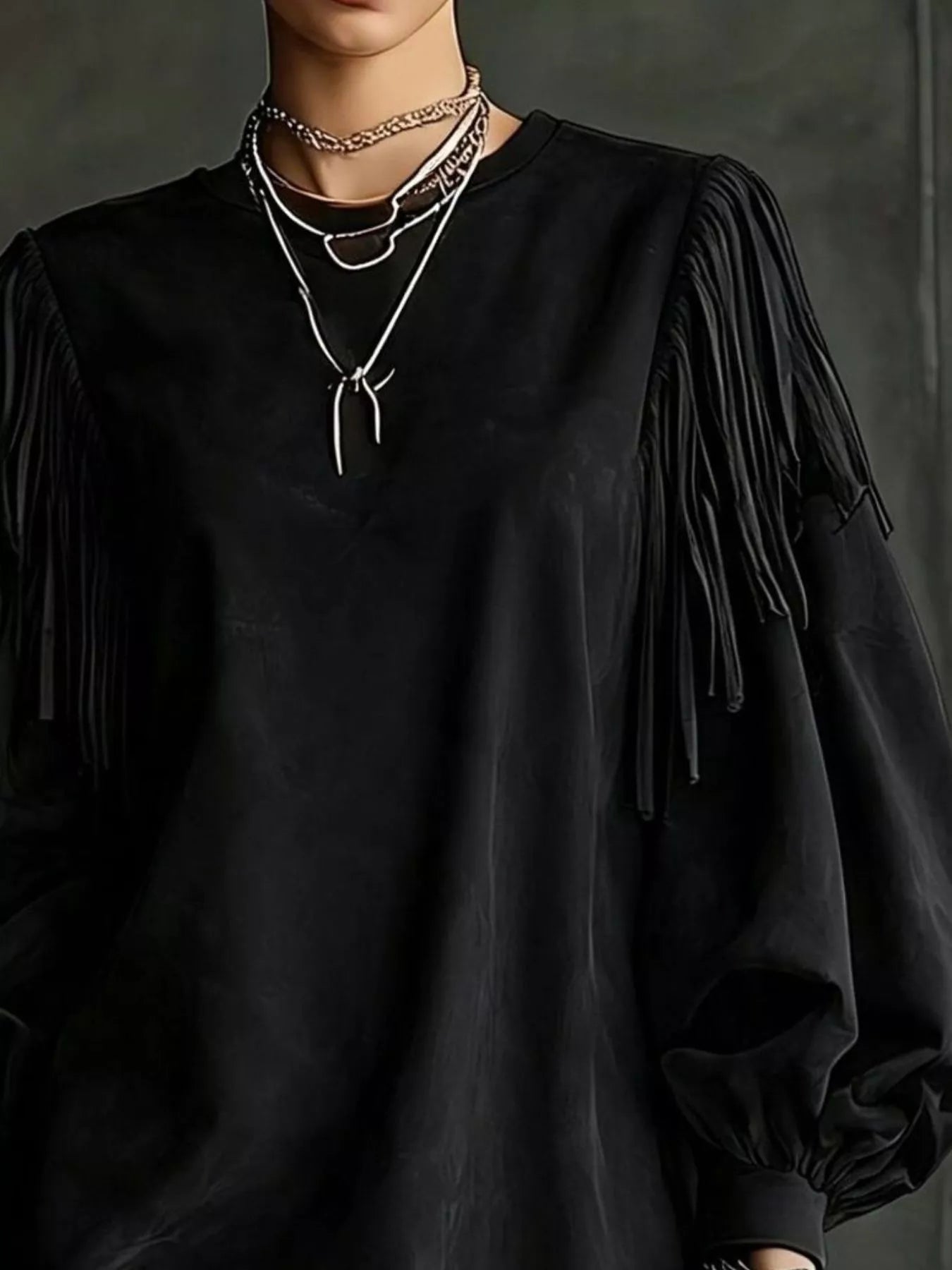 Fringe Detail Lantern Sleeve Mini Dress Secondary image