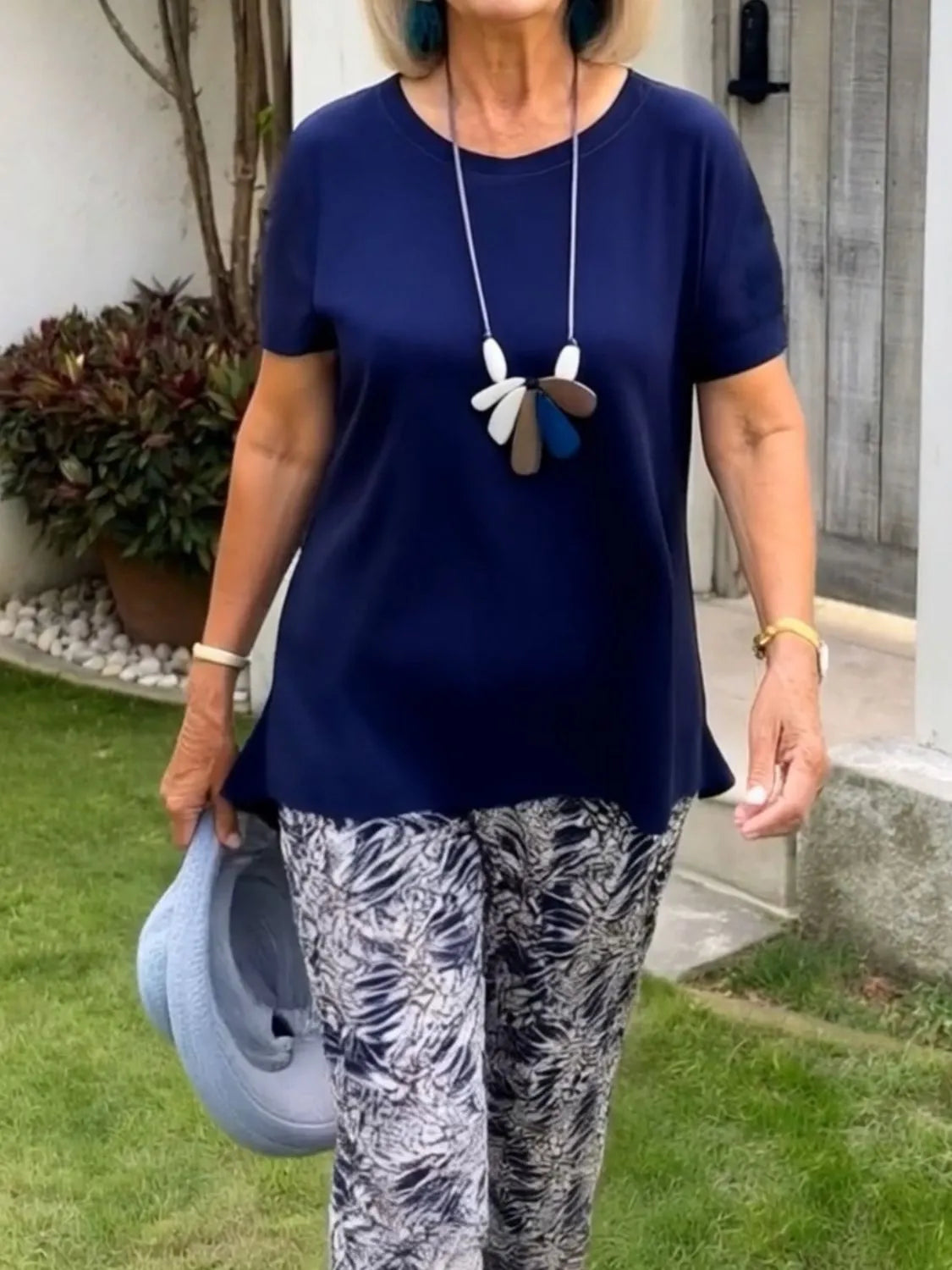 Full Size Round Neck Short Sleeve Top and Pants Set Plus Size Secondary image