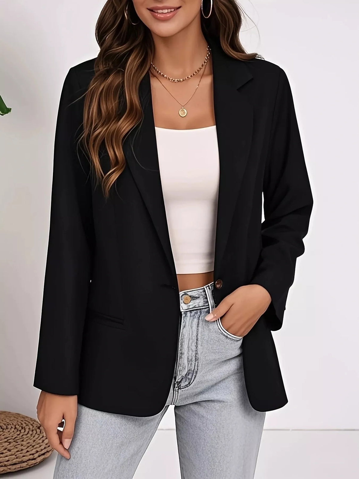 Plus Size Lapel Collar Single-Button Blazer - photo 3