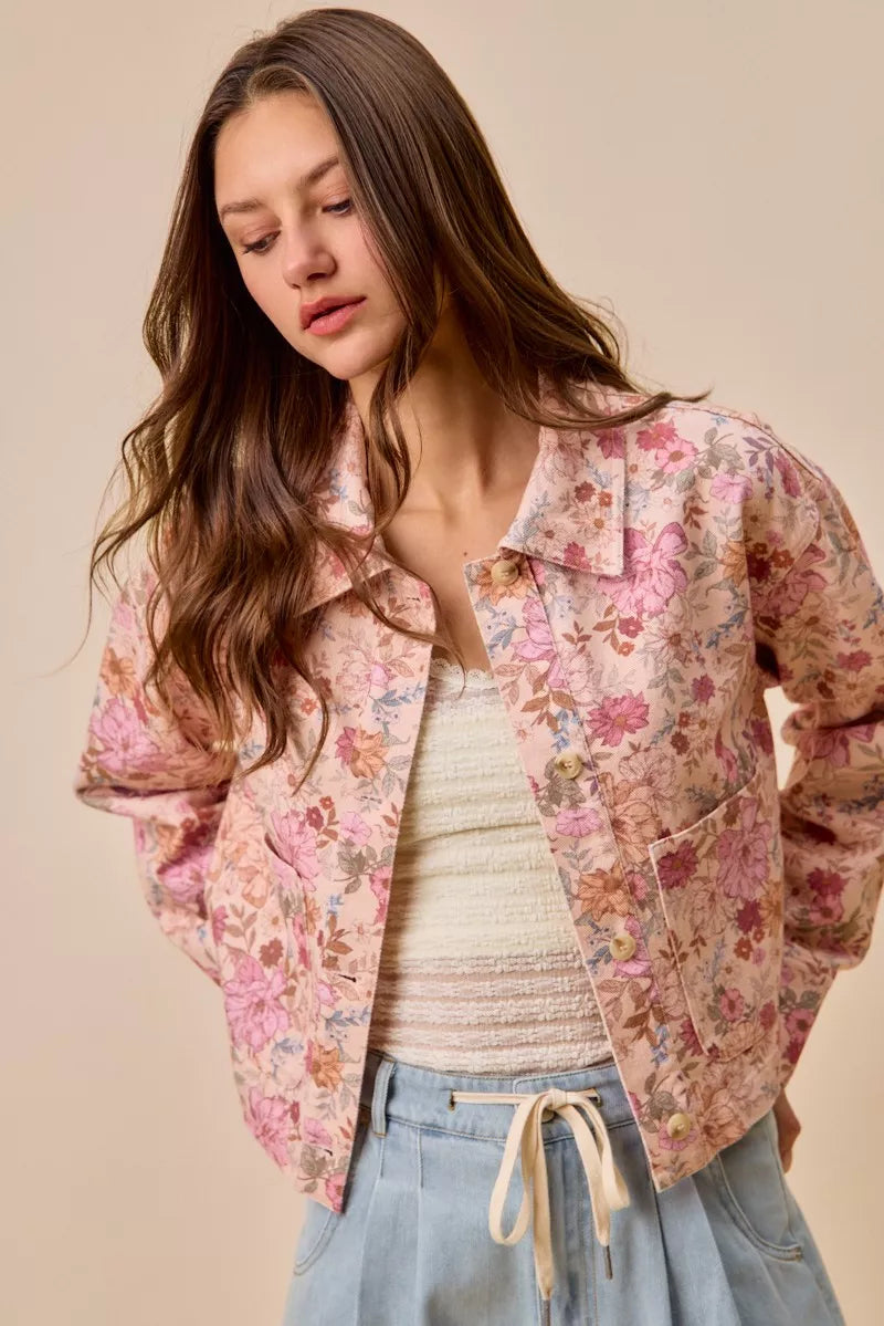 SO ME Floral Print Cotton Twill Button Down Barn Jacket Secondary image