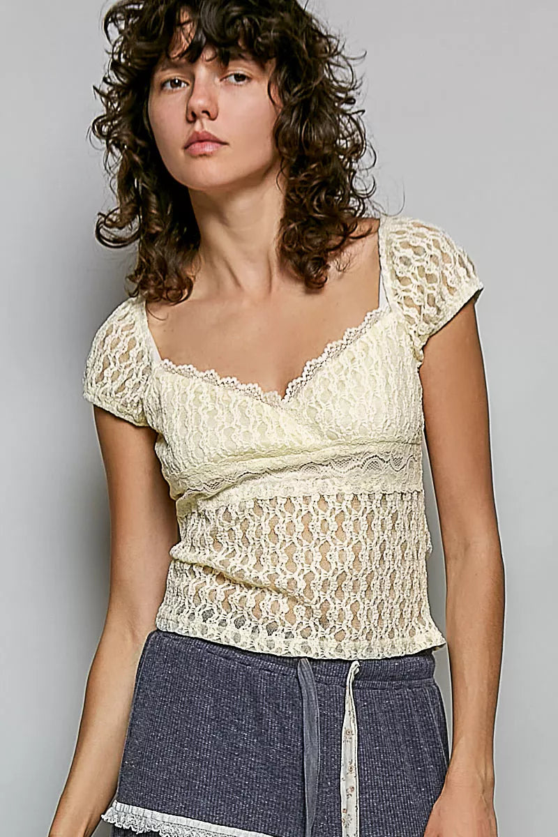POL Sweetheart Neck Lace Short Sleeve Top Secondary image