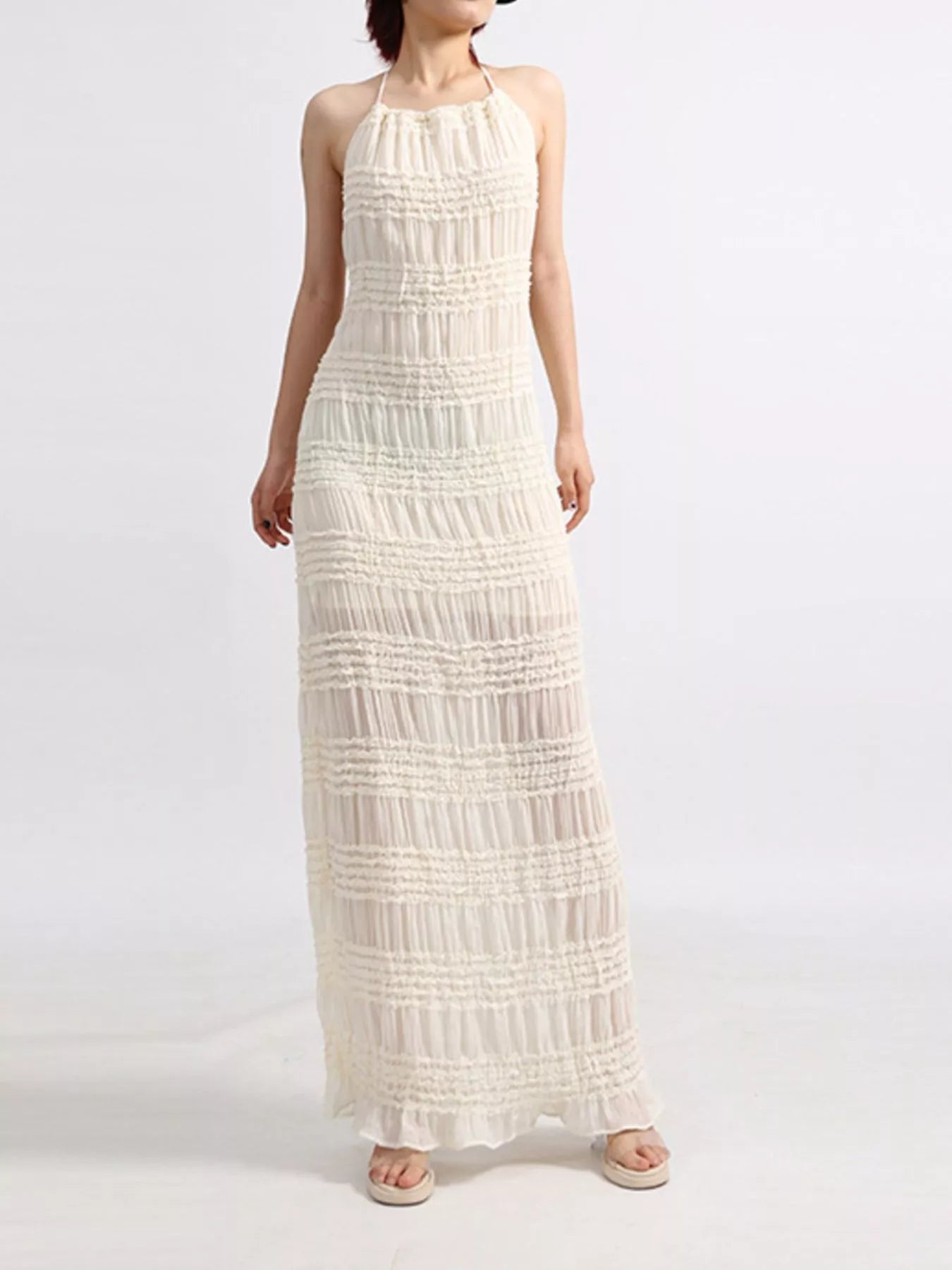 Backless Halter Neck Ruched Maxi Dress Secondary image